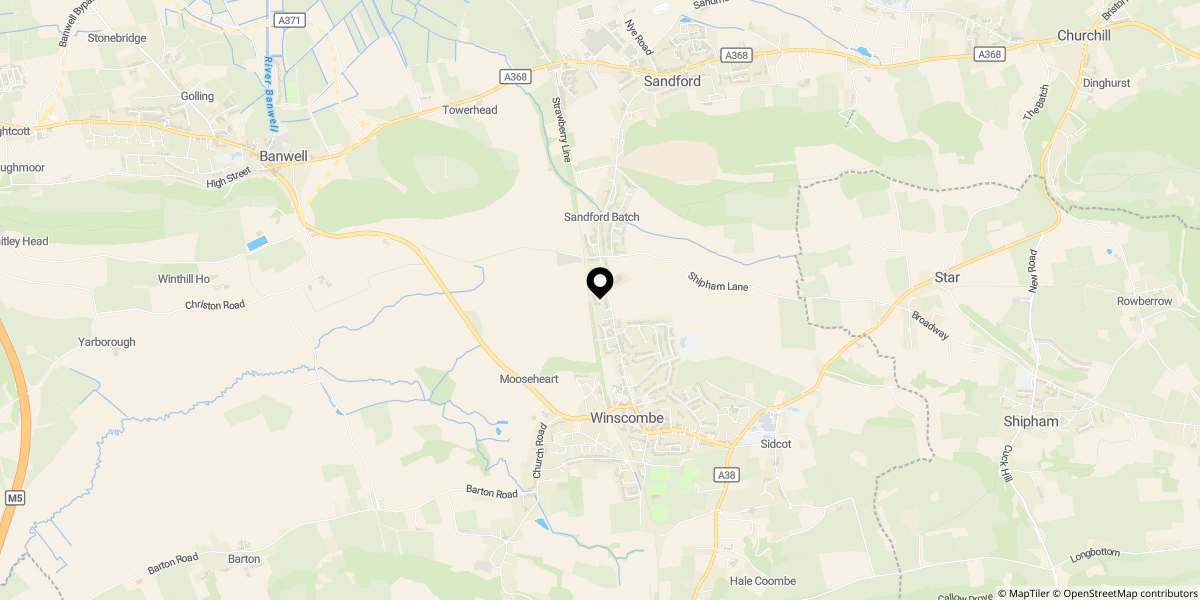 Approximate location of Sandford Road, Winscombe