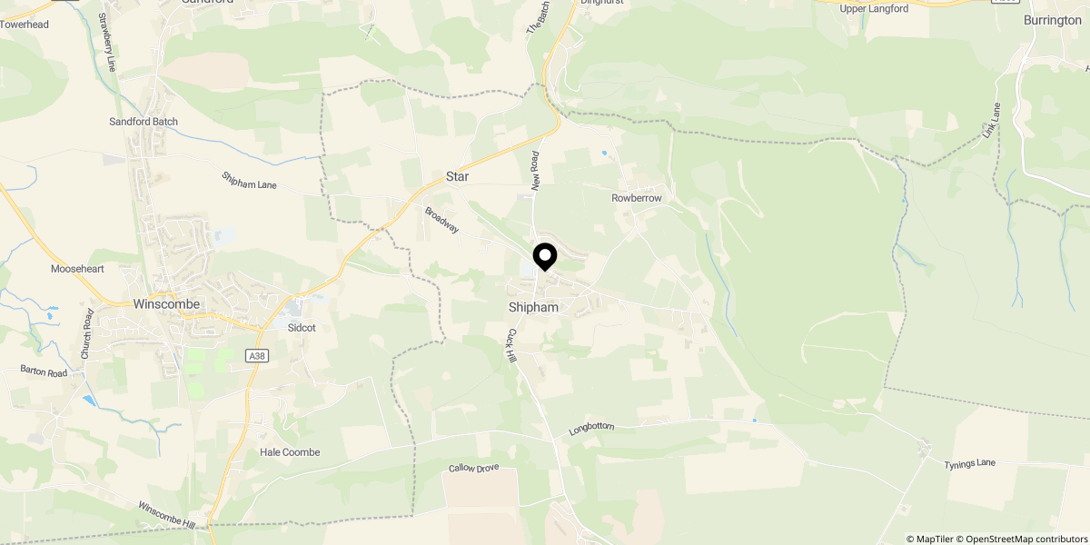 Approximate location of Hollow Road, Shipham