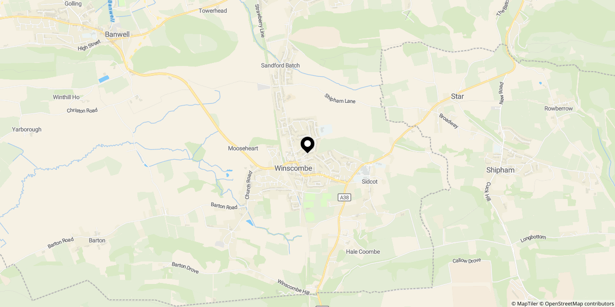 Approximate location of Belmont Road, Winscombe