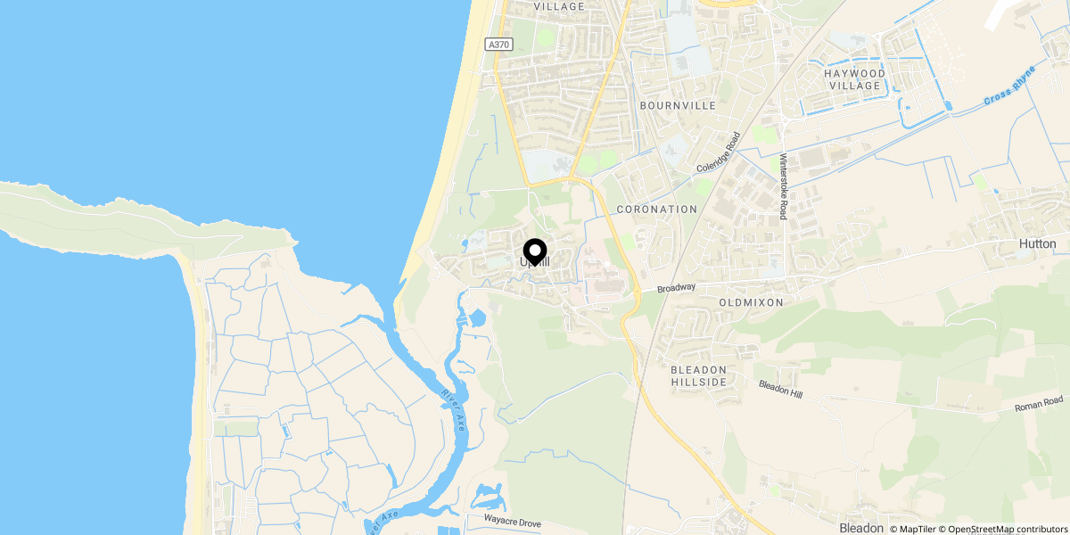 Approximate location of Uphill Road South, Uphill