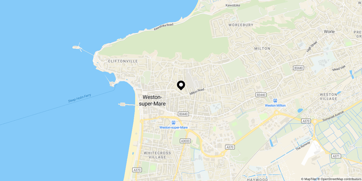 Approximate location of Hill Road, Weston-super-Mare